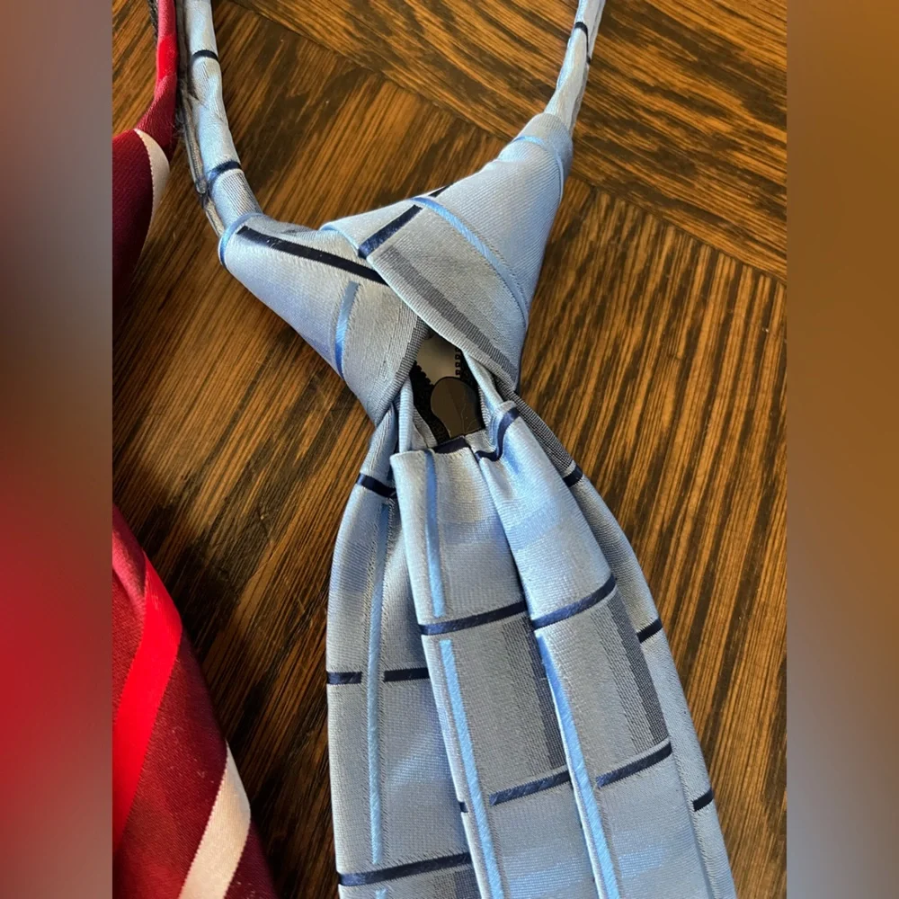 Set of Three Striped and Checkered Ties adjustable red blue navy